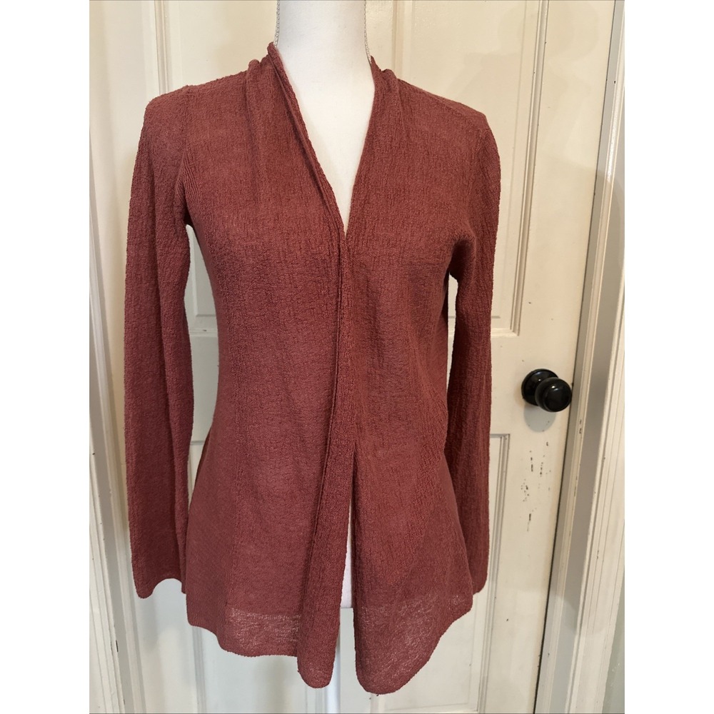 EILEEN FISHER Woman's 100% Organic Linen Open Cardigan Rust‎ Sz XS Long Sleeve